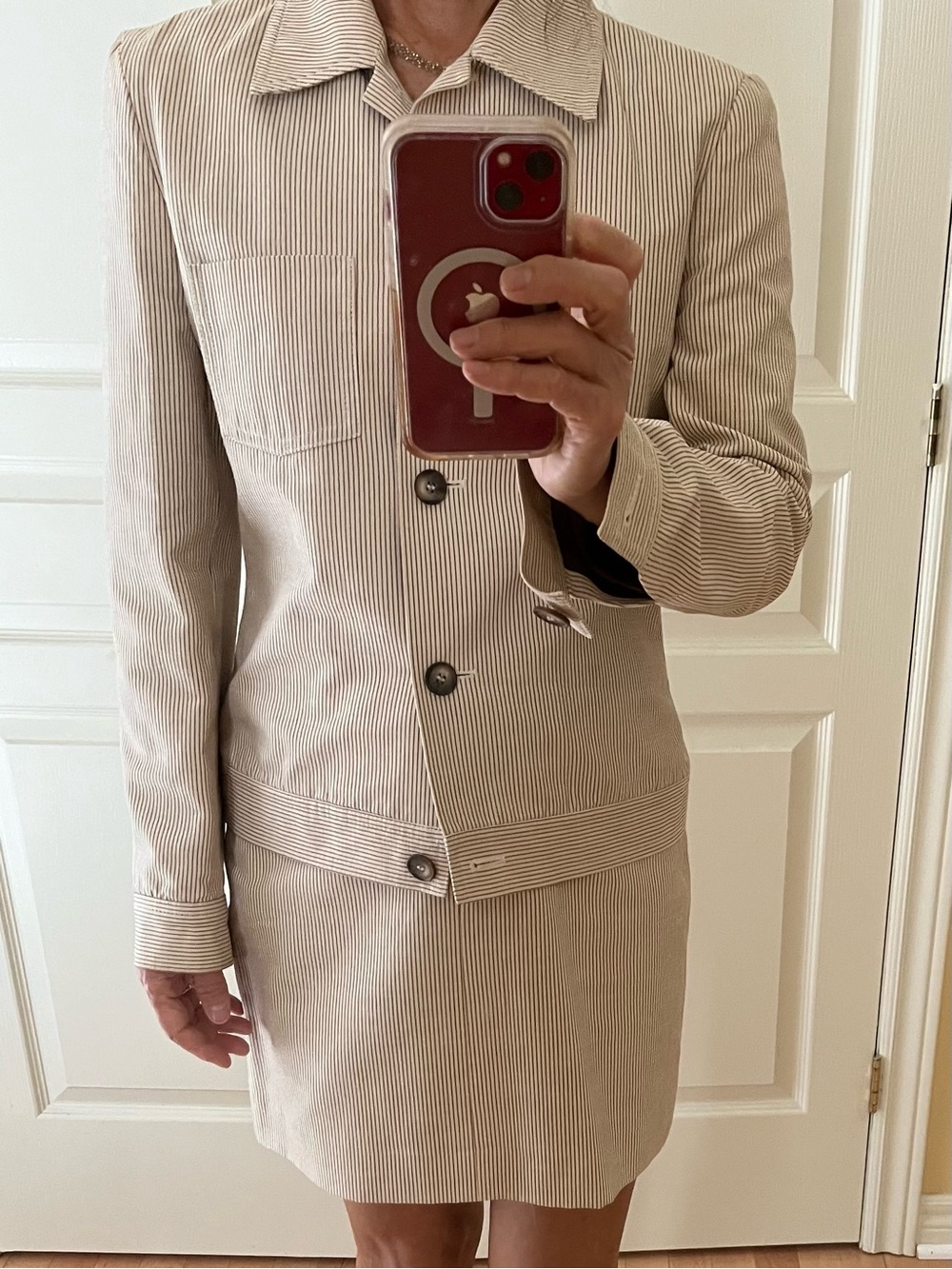 Brooks Brothers Beige Pinstripe Women's Blazer Jacket & Mini Skirt